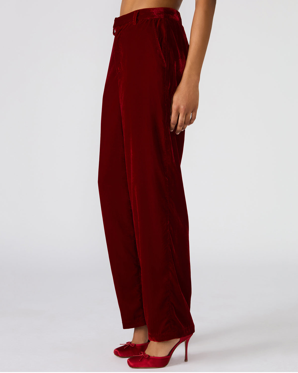 TONIA Red Velvet Wide-Leg Trouser Women's Pants | Steve Madden Trending