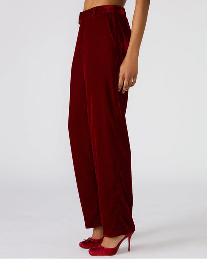 TONIA Red Velvet Wide-Leg Trouser Women's Pants | Steve Madden Trending