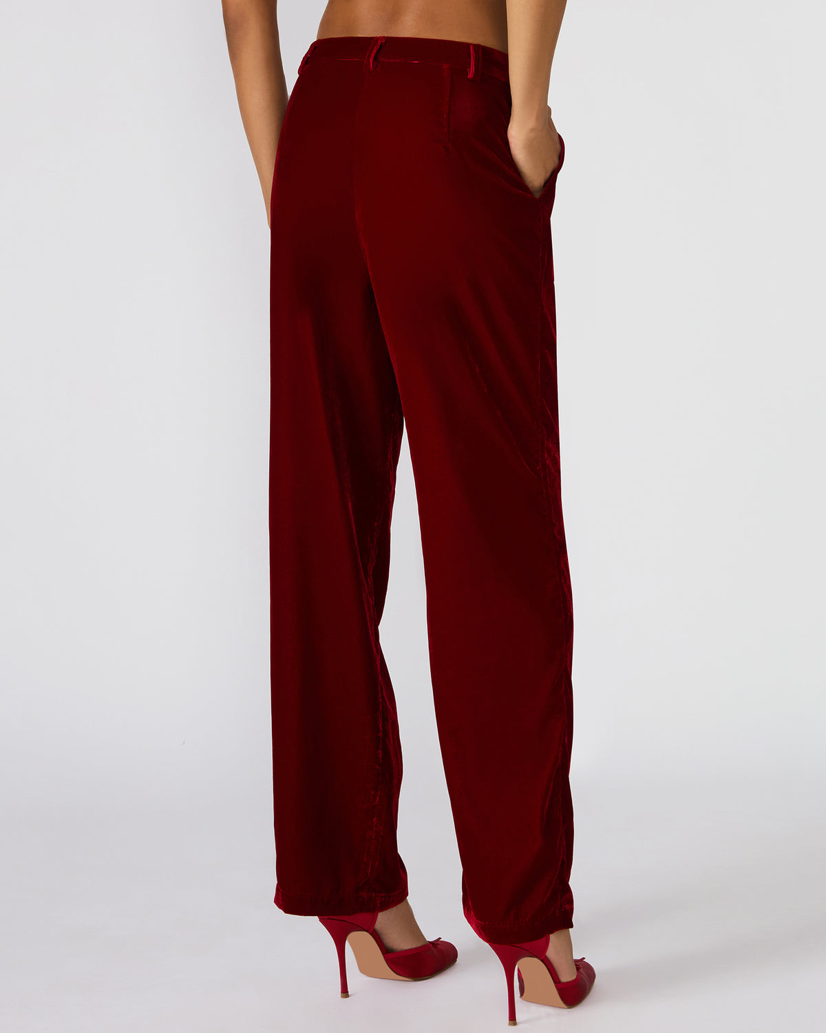 TONIA Red Velvet Wide-Leg Trouser Women's Pants | Steve Madden Trending