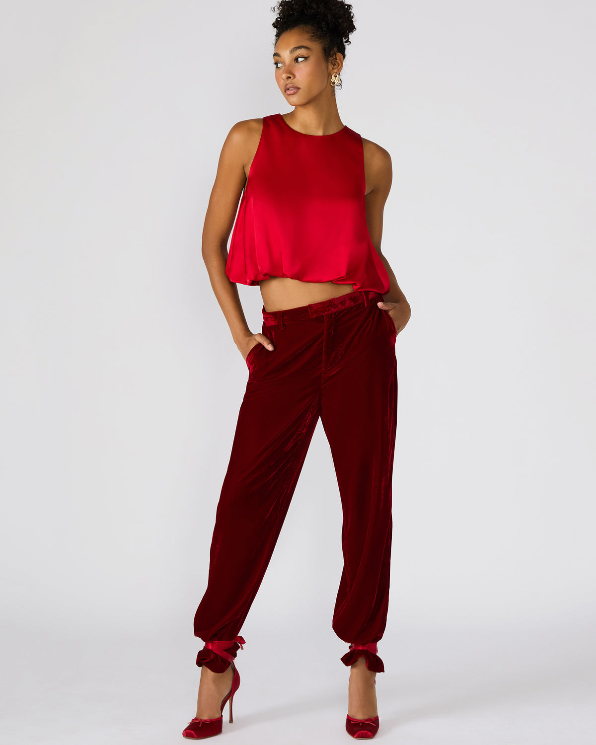 TONIA Red Velvet Wide-Leg Trouser Women's Pants | Steve Madden Trending