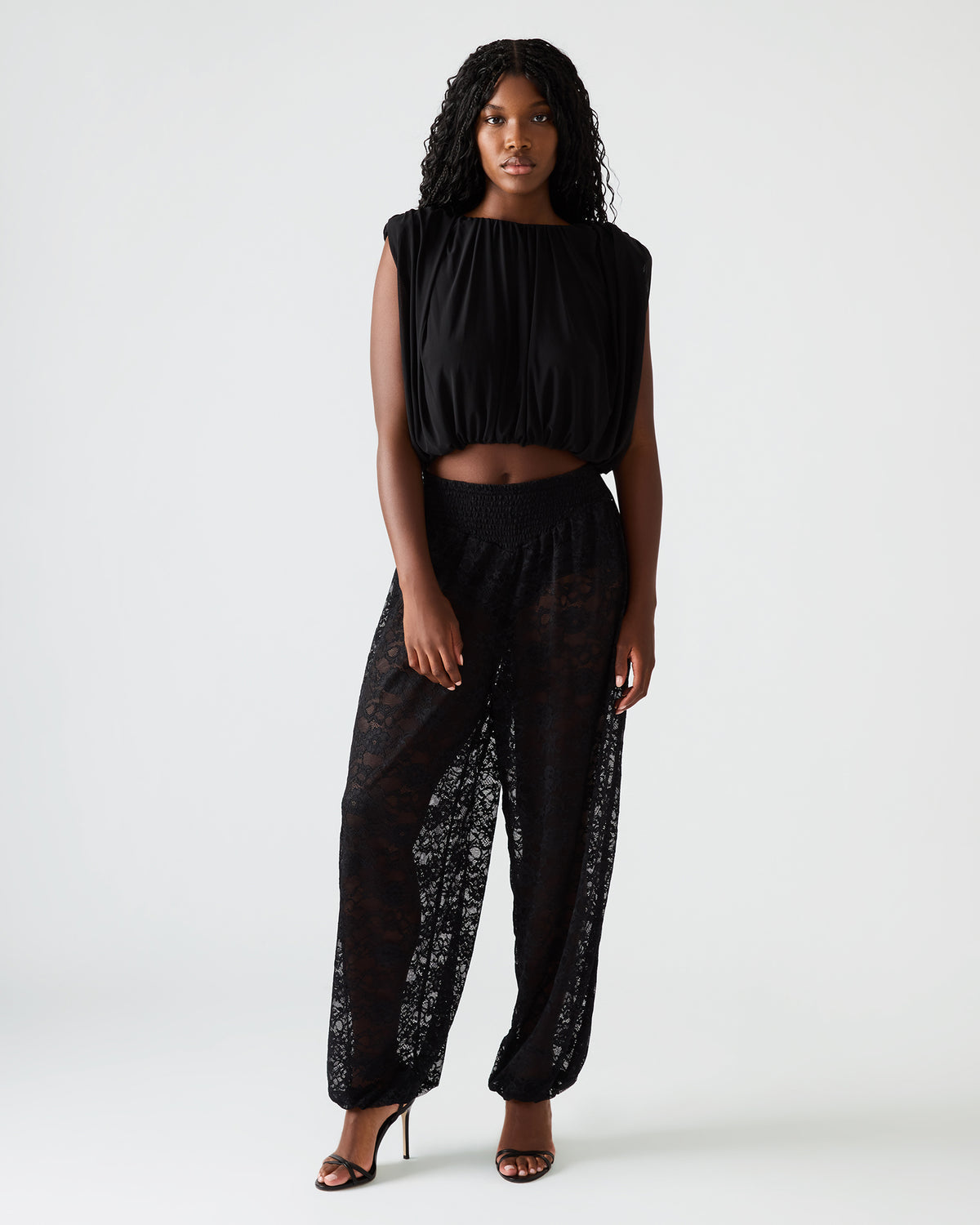 ALARA Black Lace Mesh Overlay Women's Pant | Steve Madden Signature