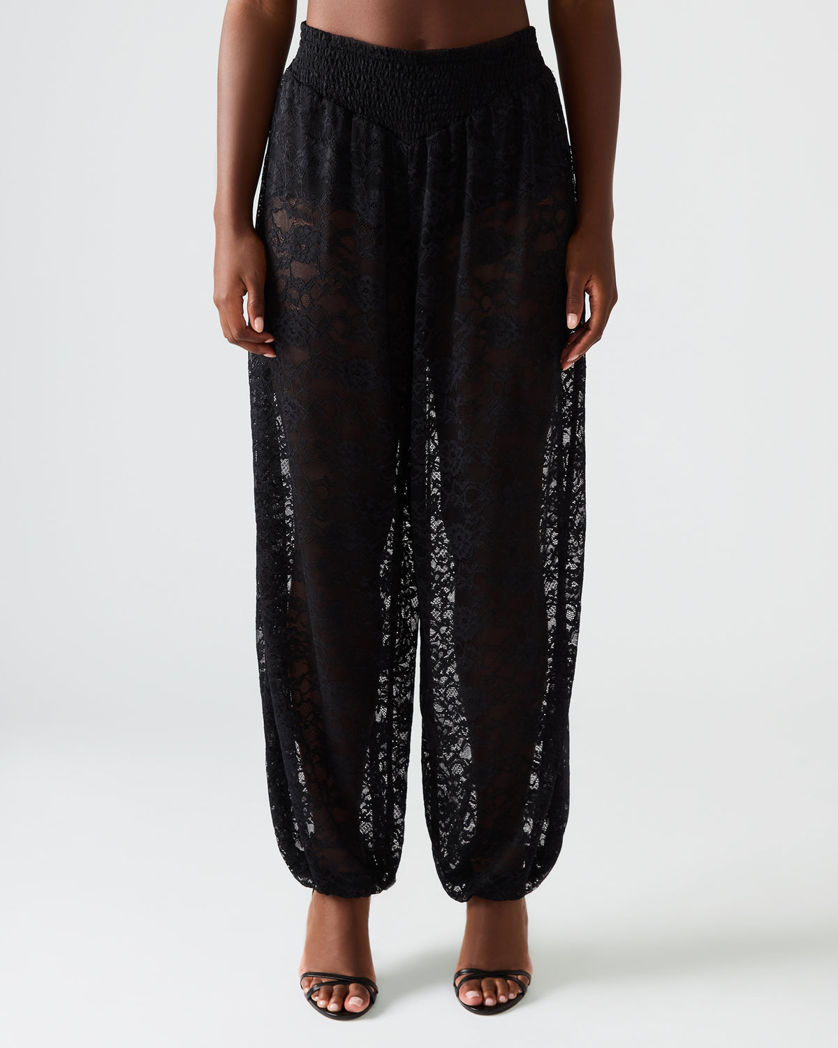 ALARA Black Lace Mesh Overlay Women's Pant | Steve Madden Signature