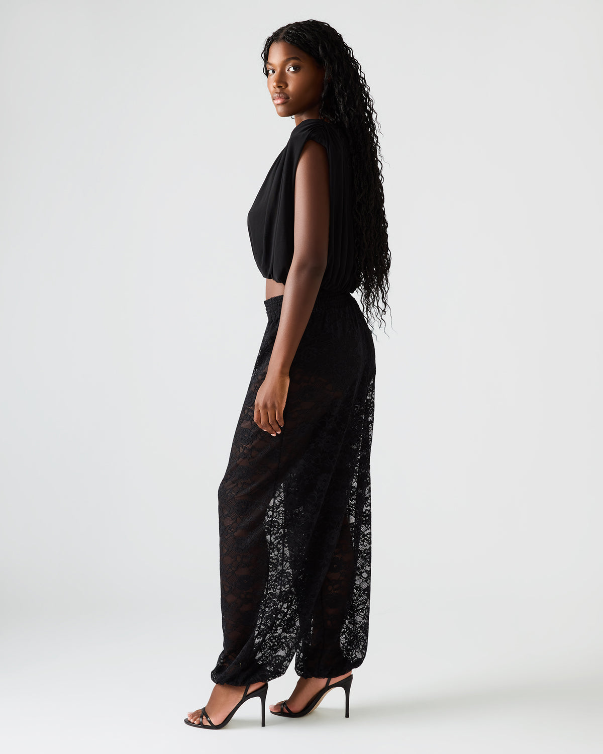 ALARA Black Lace Mesh Overlay Women's Pant | Steve Madden Signature