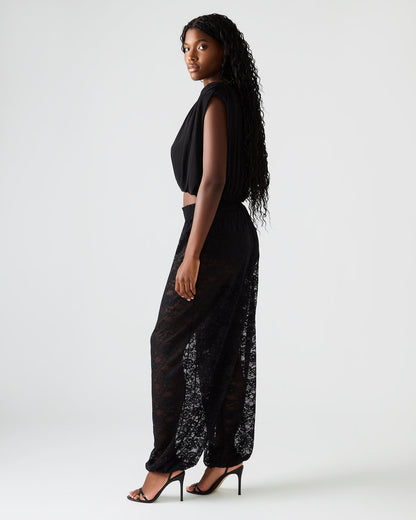 ALARA Black Lace Mesh Overlay Women's Pant | Steve Madden Signature