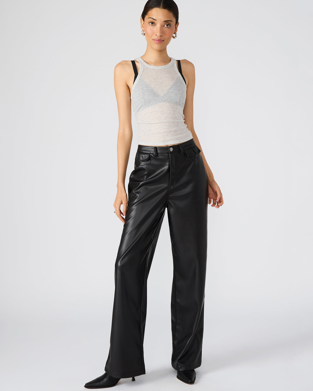 GERALDINE Black Faux Leather Straight-Leg Women's Pants | Steve Madden Recommended