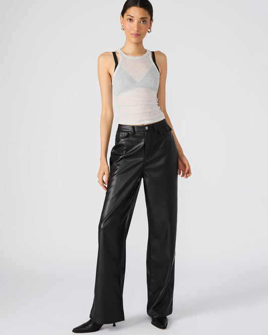 GERALDINE Black Faux Leather Straight-Leg Women's Pants | Steve Madden Recommended