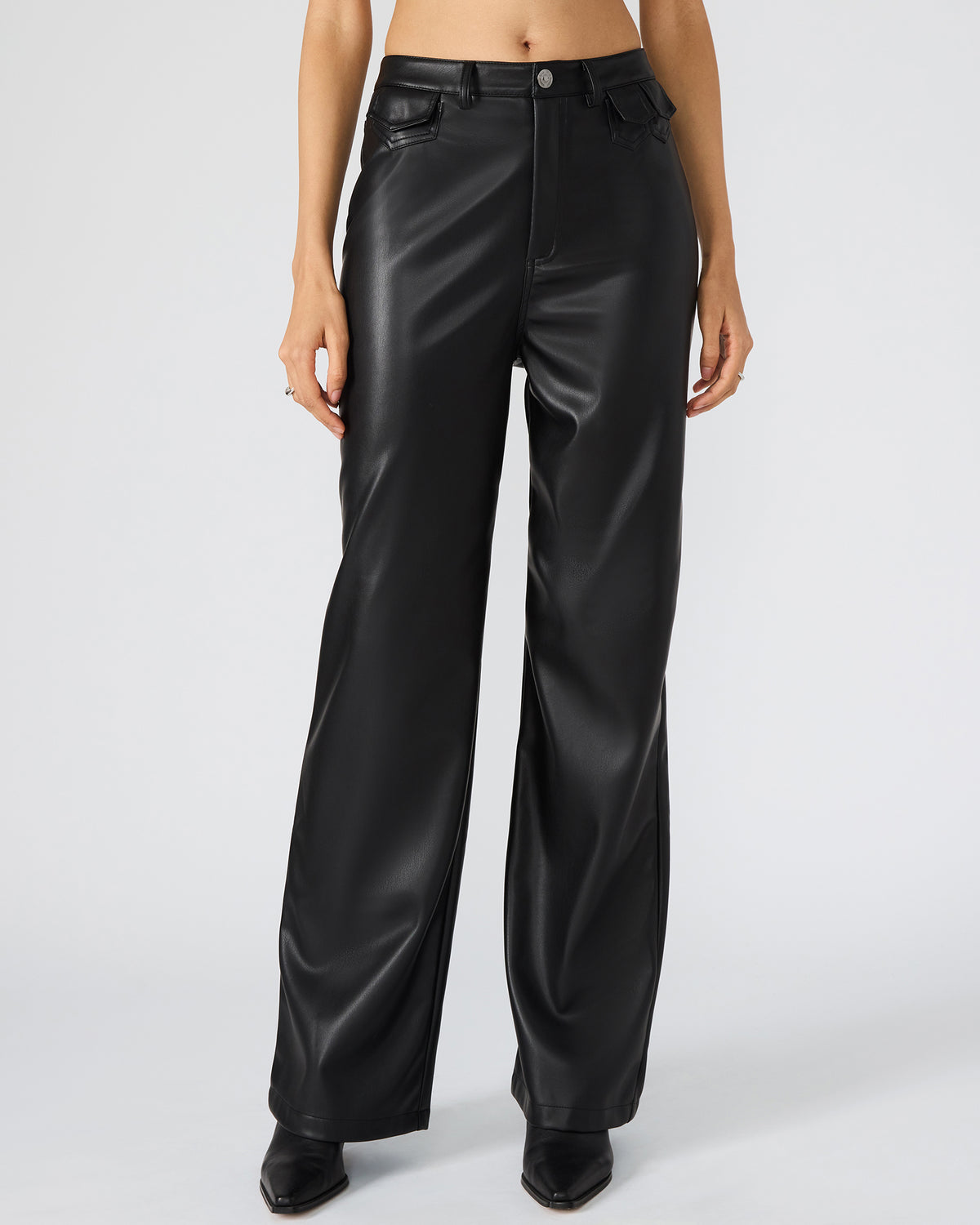 GERALDINE Black Faux Leather Straight-Leg Women's Pants | Steve Madden Recommended