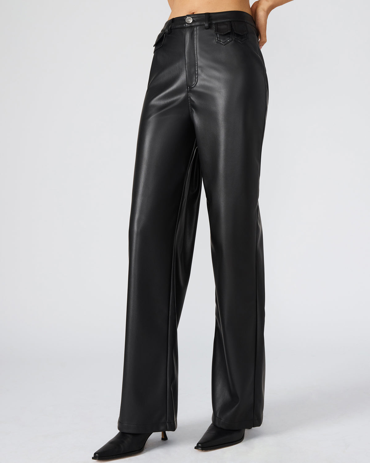 GERALDINE Black Faux Leather Straight-Leg Women's Pants | Steve Madden Recommended