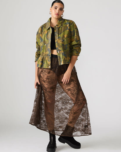 GISELA Dark Espresso Lace Mesh Maxi Women's Skirt | Steve Madden Premium