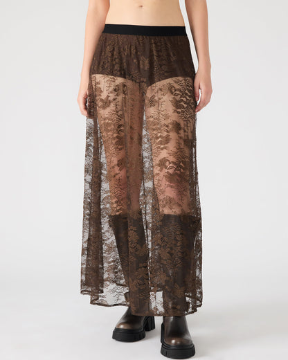 GISELA Dark Espresso Lace Mesh Maxi Women's Skirt | Steve Madden Premium