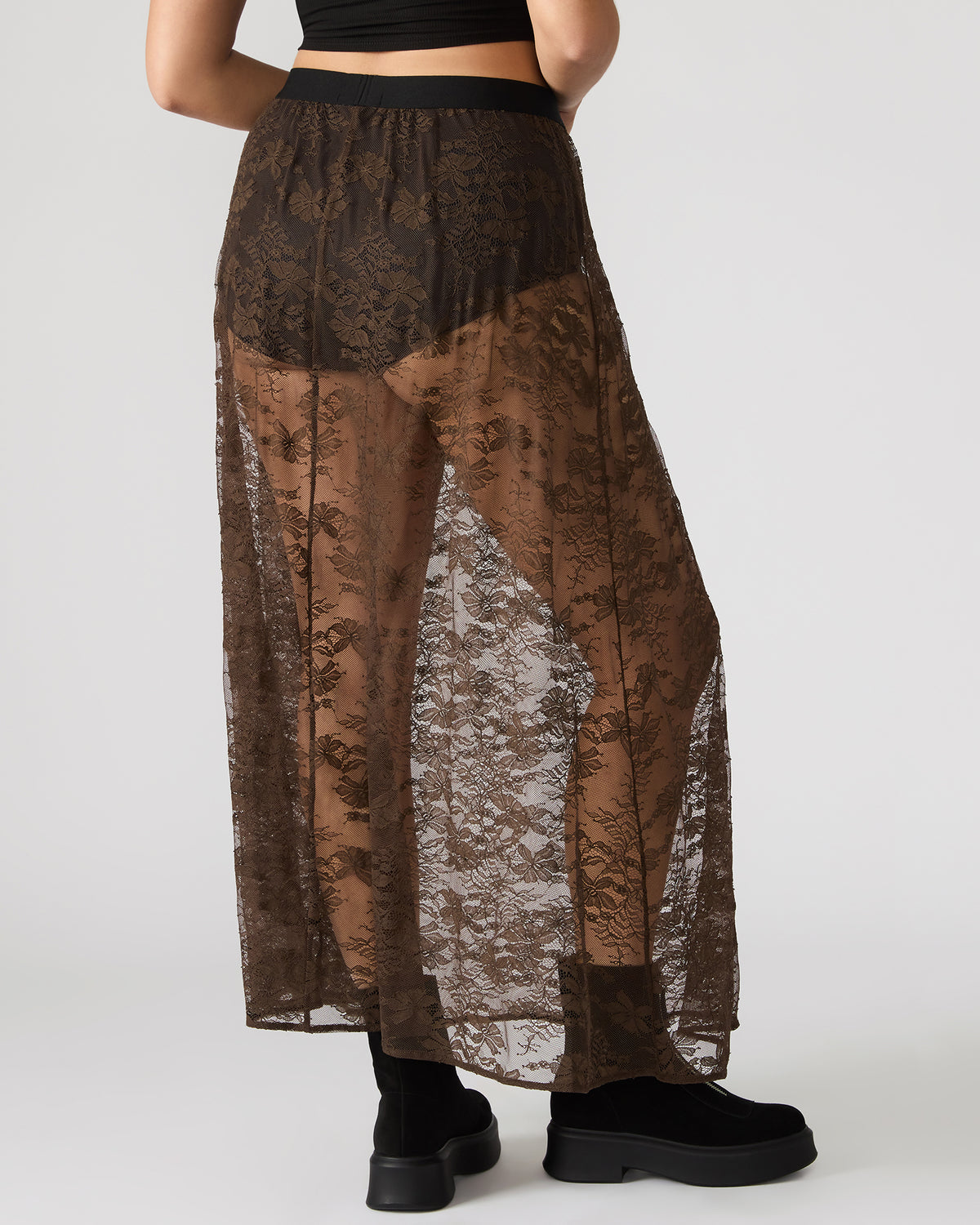 GISELA Dark Espresso Lace Mesh Maxi Women's Skirt | Steve Madden Premium