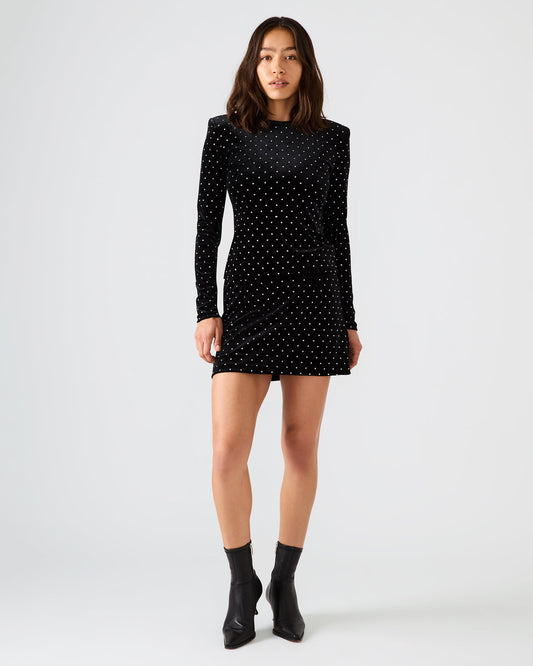 CINDI Black Studded Velvet Rhinestone Embellished Women's Skirt | Steve Madden Smart Buy