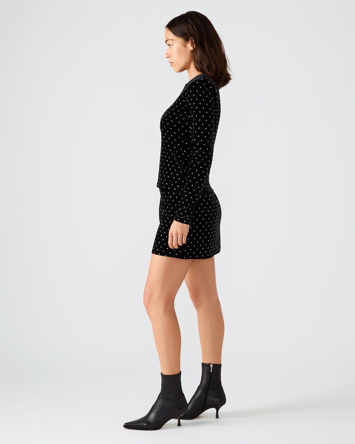 CINDI Black Studded Velvet Rhinestone Embellished Women's Skirt | Steve Madden Smart Buy