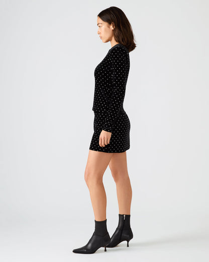 CINDI Black Studded Velvet Rhinestone Embellished Women's Skirt | Steve Madden Smart Buy