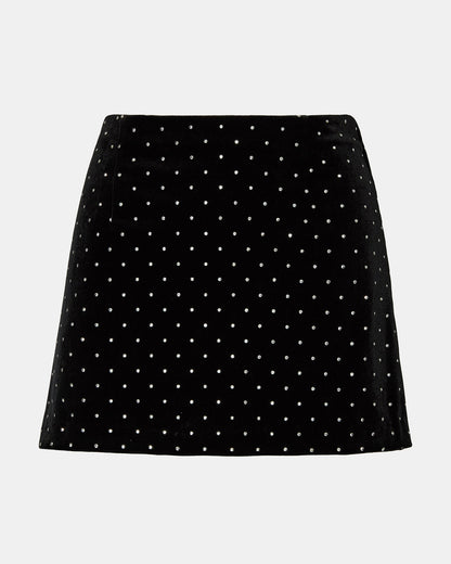 CINDI Black Studded Velvet Rhinestone Embellished Women's Skirt | Steve Madden Smart Buy