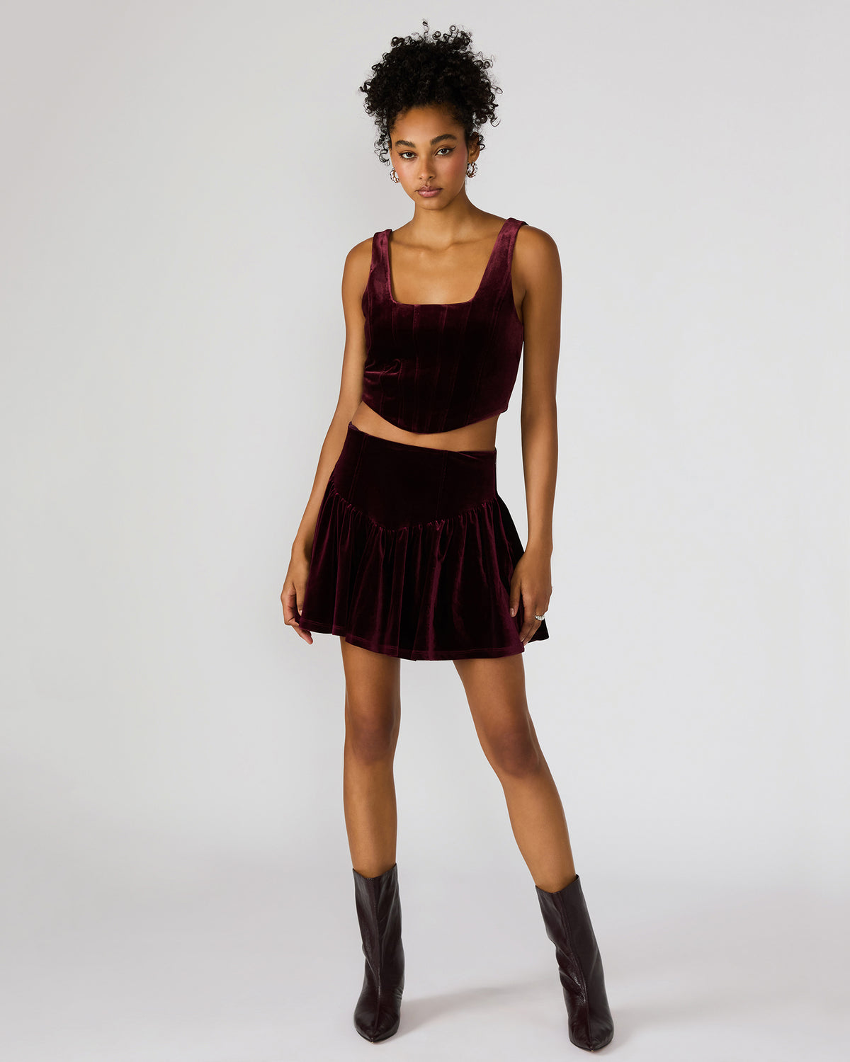 JAYLA Wine Flowy Velvet Women's Mini Skirt | Steve Madden Trusted