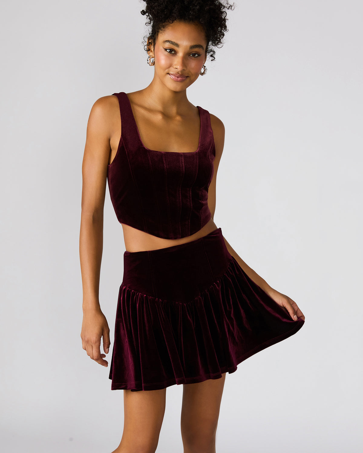 JAYLA Wine Flowy Velvet Women's Mini Skirt | Steve Madden Trusted