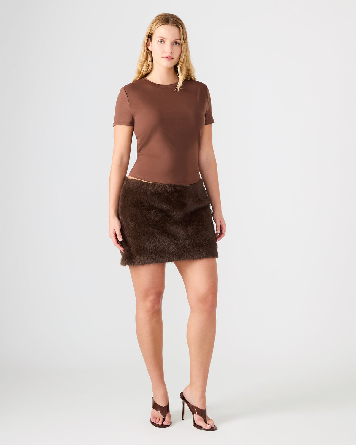 AVIVA Dark Espresso Faux Fur Mini Women's Skirt | Steve Madden Recommended