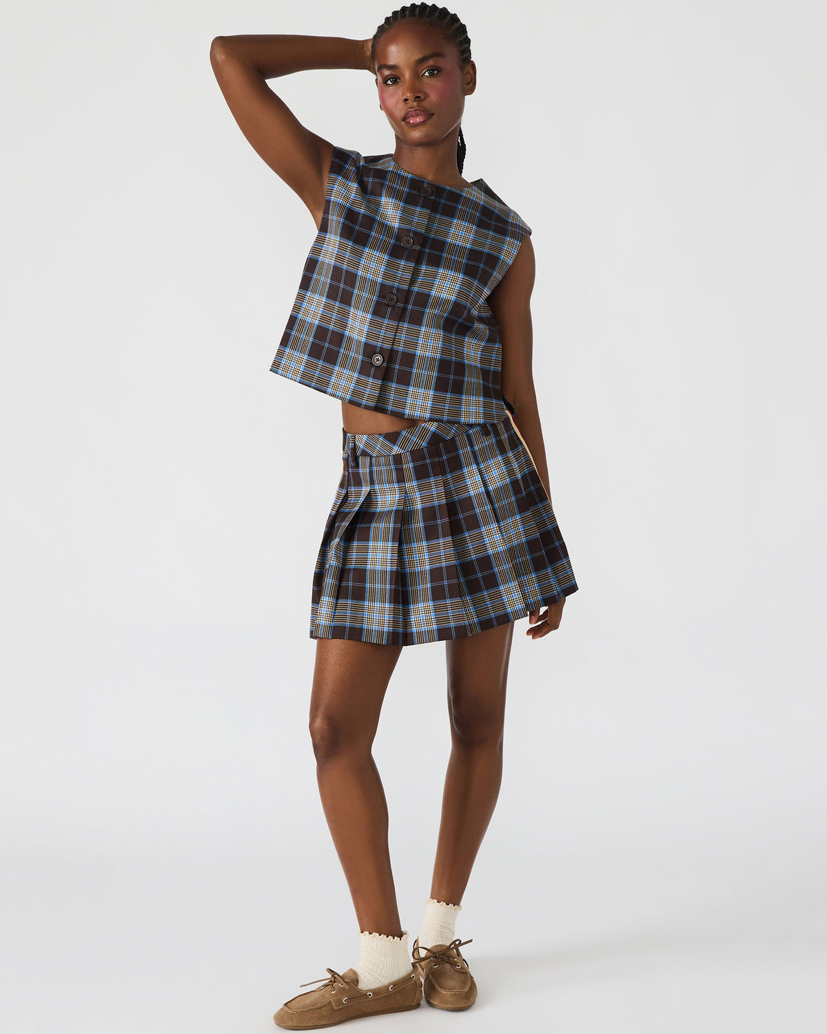 MARGO Brown Plaid Pleated Women's Mini Skirt | Steve Madden Deals