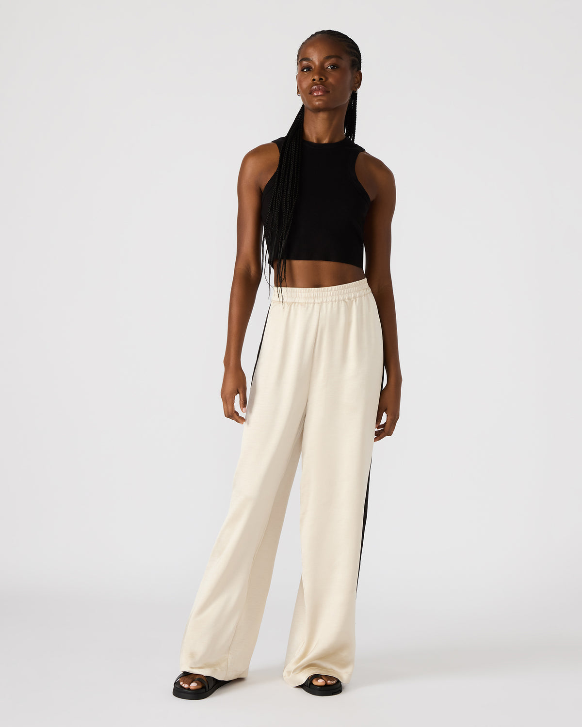 MOXIE Cream Pull-On Contrast Panel Straight Leg Women's Pant | Steve Madden New