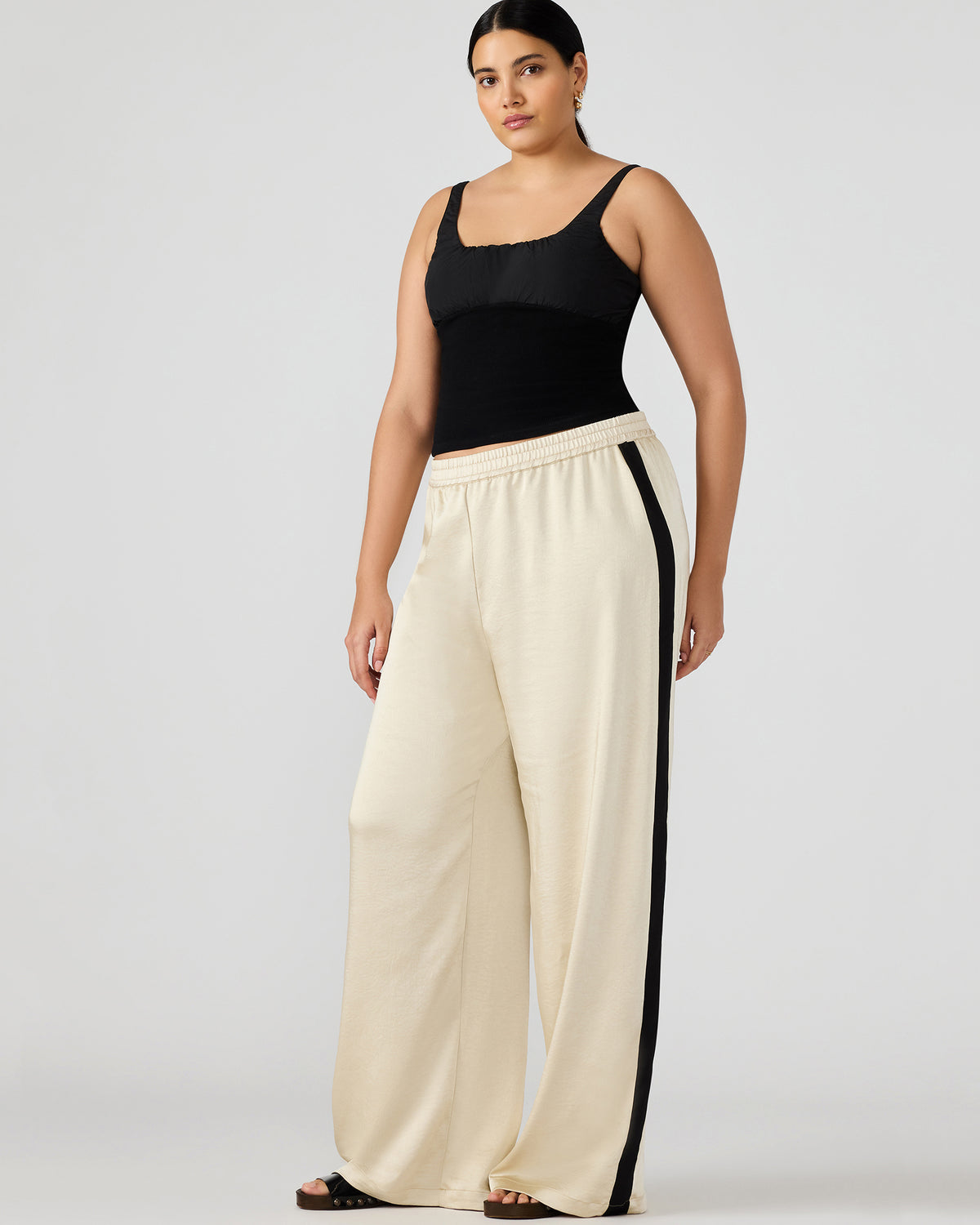 MOXIE Cream Pull-On Contrast Panel Straight Leg Women's Pant | Steve Madden New