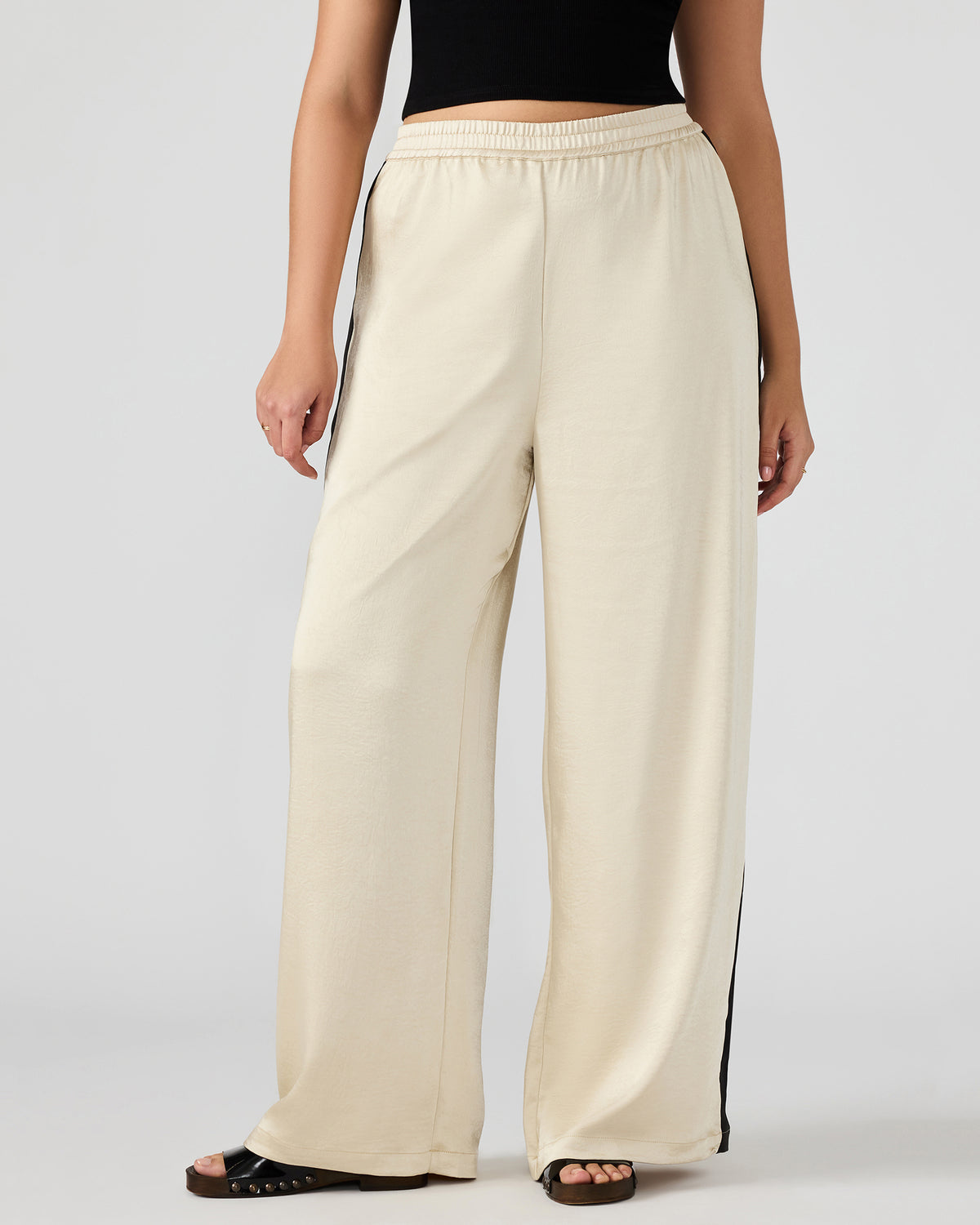 MOXIE Cream Pull-On Contrast Panel Straight Leg Women's Pant | Steve Madden New
