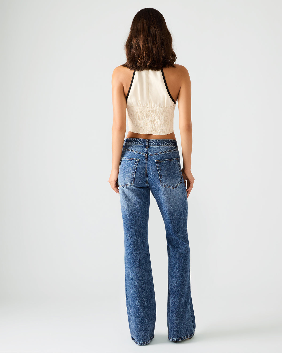 IRYS Dark Navy High-Rise Flare Gold Detail Buttons Women's Jean | Steve Madden Hot Sale