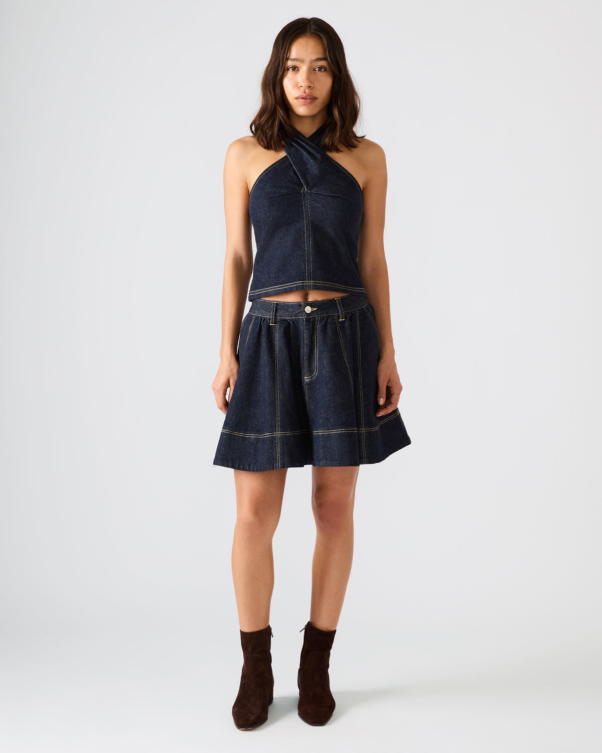 SLOAN Ink Denim Flowy Mini Women's Skirt | Steve Madden Recommended