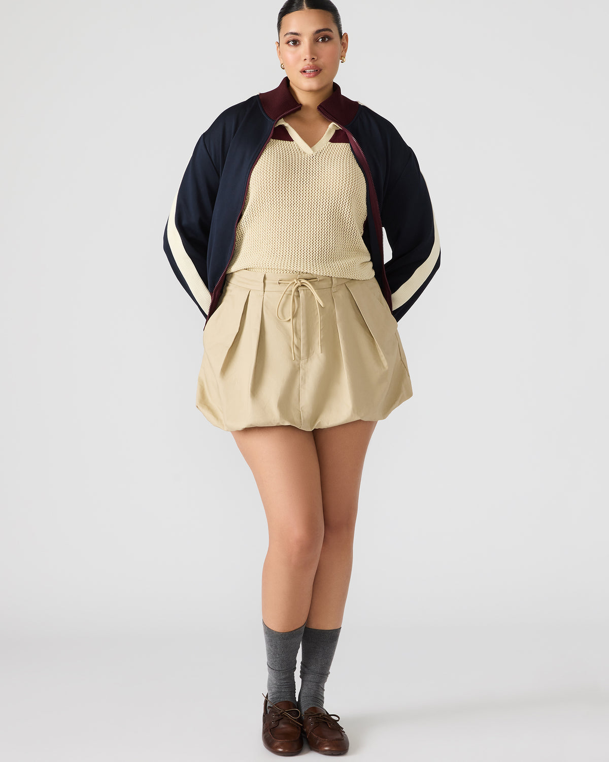 LIVIE Khaki Mini Tie-Front Bubble Women's Skirt | Steve Madden Value