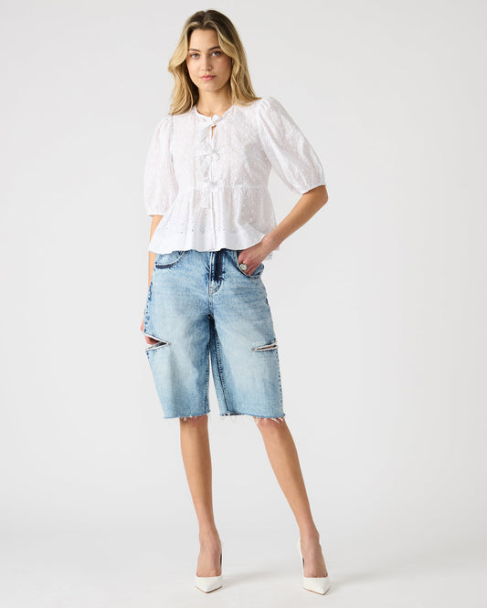 LANGE Denim Women's Side Slit Barrel Shorts | Steve Madden Top Pick