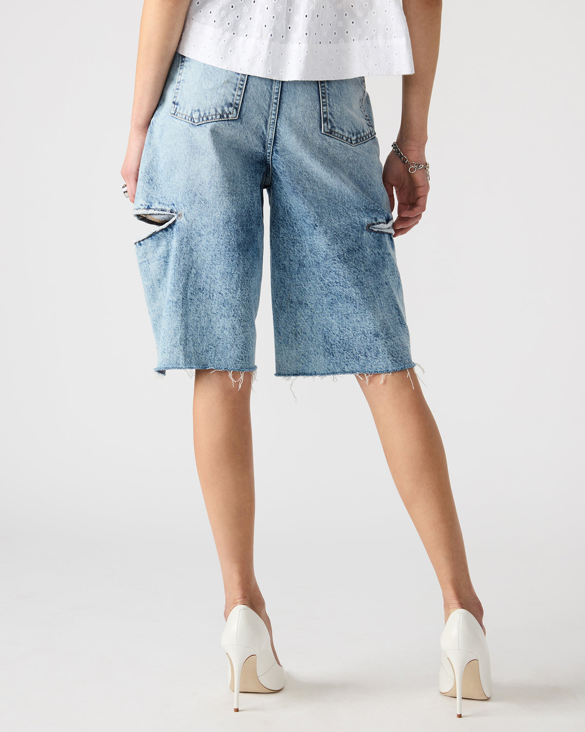 LANGE Denim Women's Side Slit Barrel Shorts | Steve Madden Top Pick