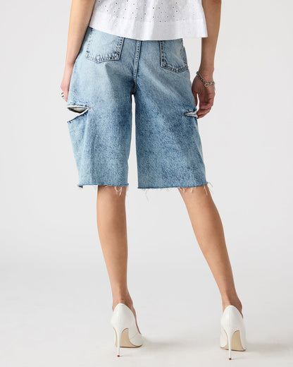 LANGE Denim Women's Side Slit Barrel Shorts | Steve Madden Top Pick