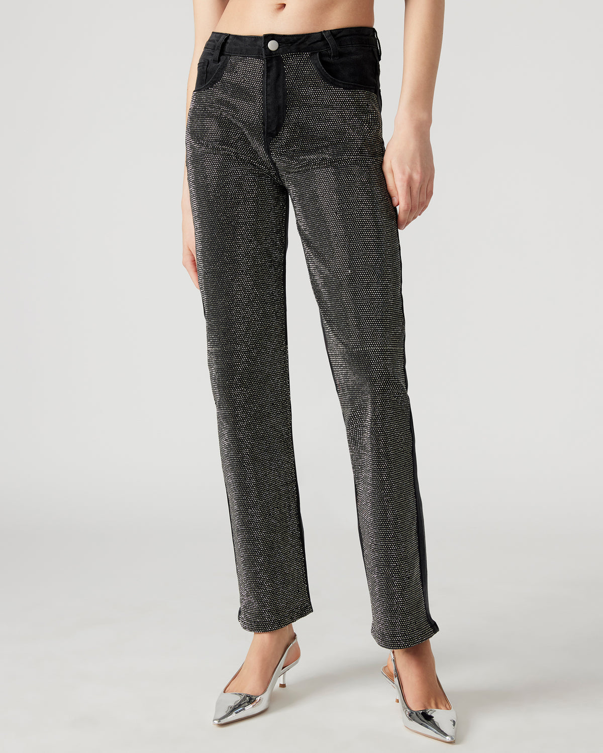 JESSE Black Women's Rhinestone Studded Jeans | Steve Madden Discount