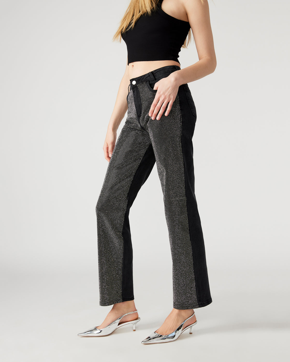 JESSE Black Women's Rhinestone Studded Jeans | Steve Madden Discount