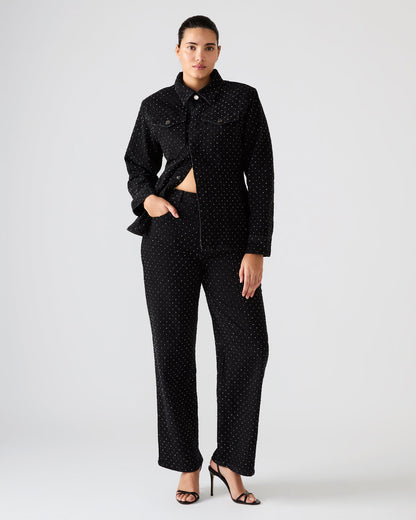 AVALINE Crystal Black Straight-Leg Rhinestone Embellished Denim Women's Jeans | Steve Madden Exclusive