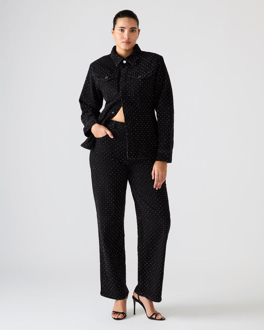 AVALINE Crystal Black Straight-Leg Rhinestone Embellished Denim Women's Jeans | Steve Madden Exclusive