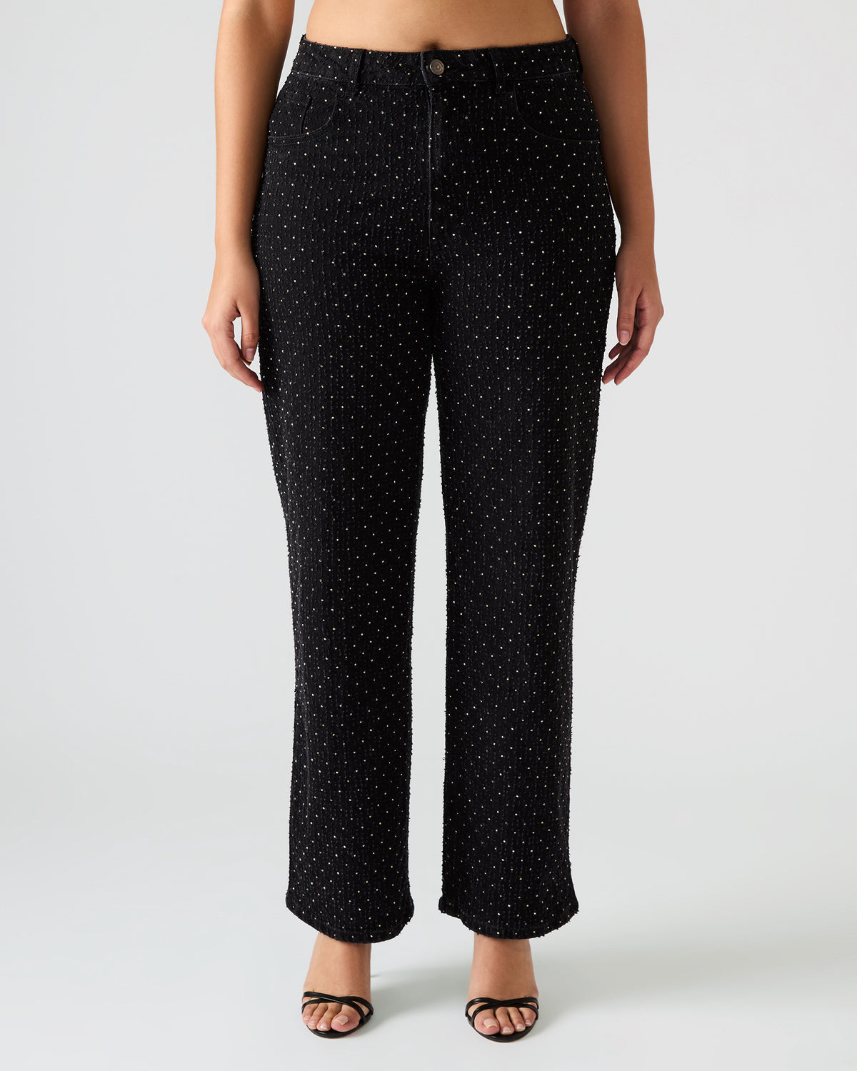 AVALINE Crystal Black Straight-Leg Rhinestone Embellished Denim Women's Jeans | Steve Madden Exclusive