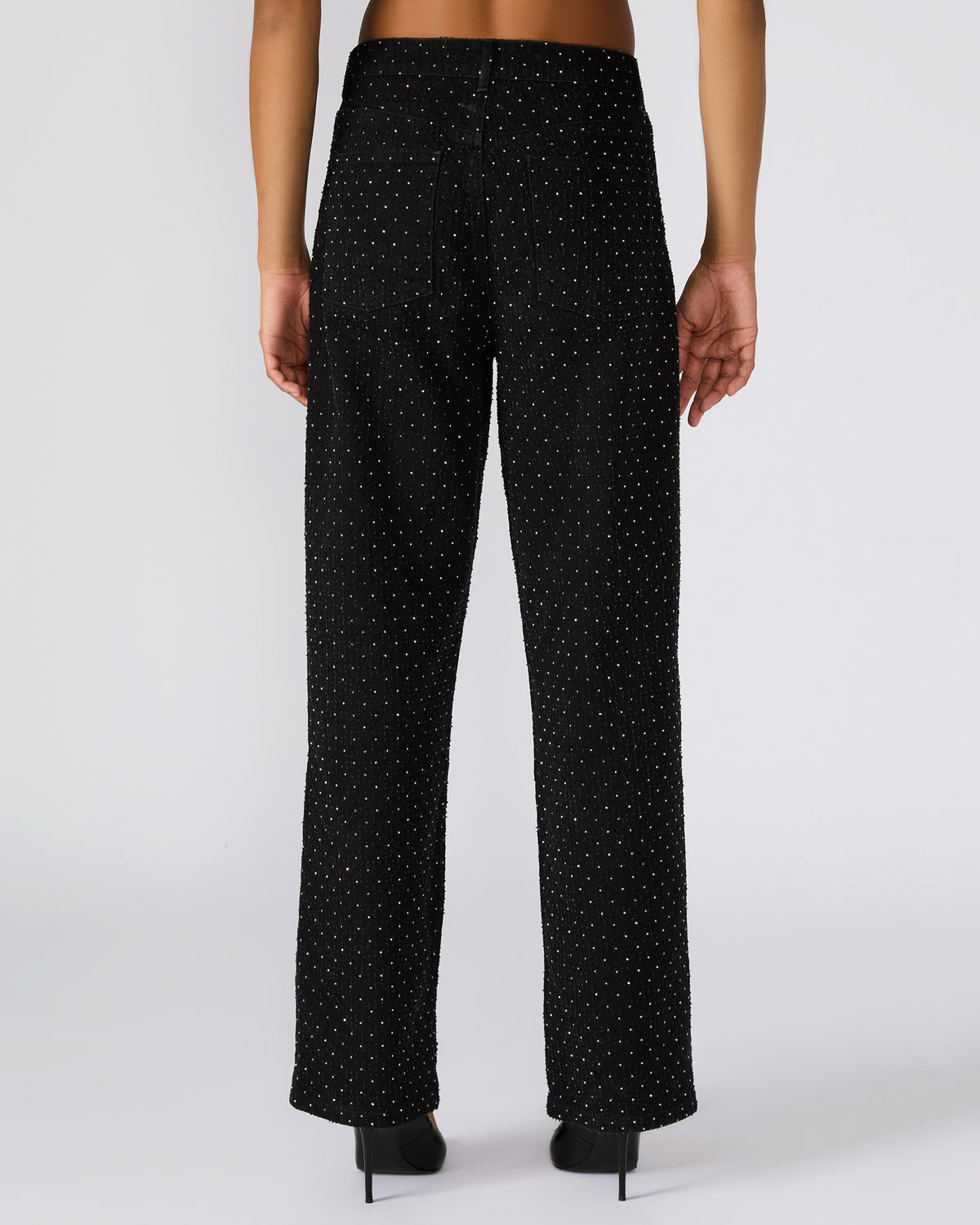 AVALINE Crystal Black Straight-Leg Rhinestone Embellished Denim Women's Jeans | Steve Madden Exclusive
