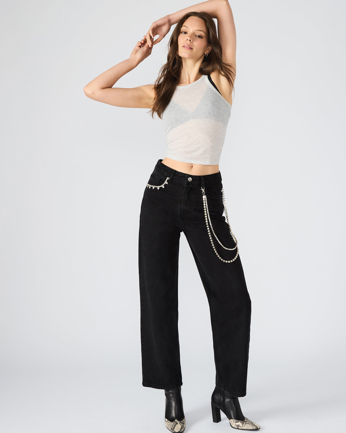 SWIFT Black Wide-Leg Denim Chain Women's Jean | Steve Madden Great Value