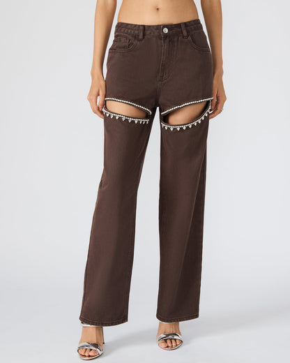 TAYLOR Jean Cocoa Brown Women's Cutout Jeans | Steve Madden Great Value