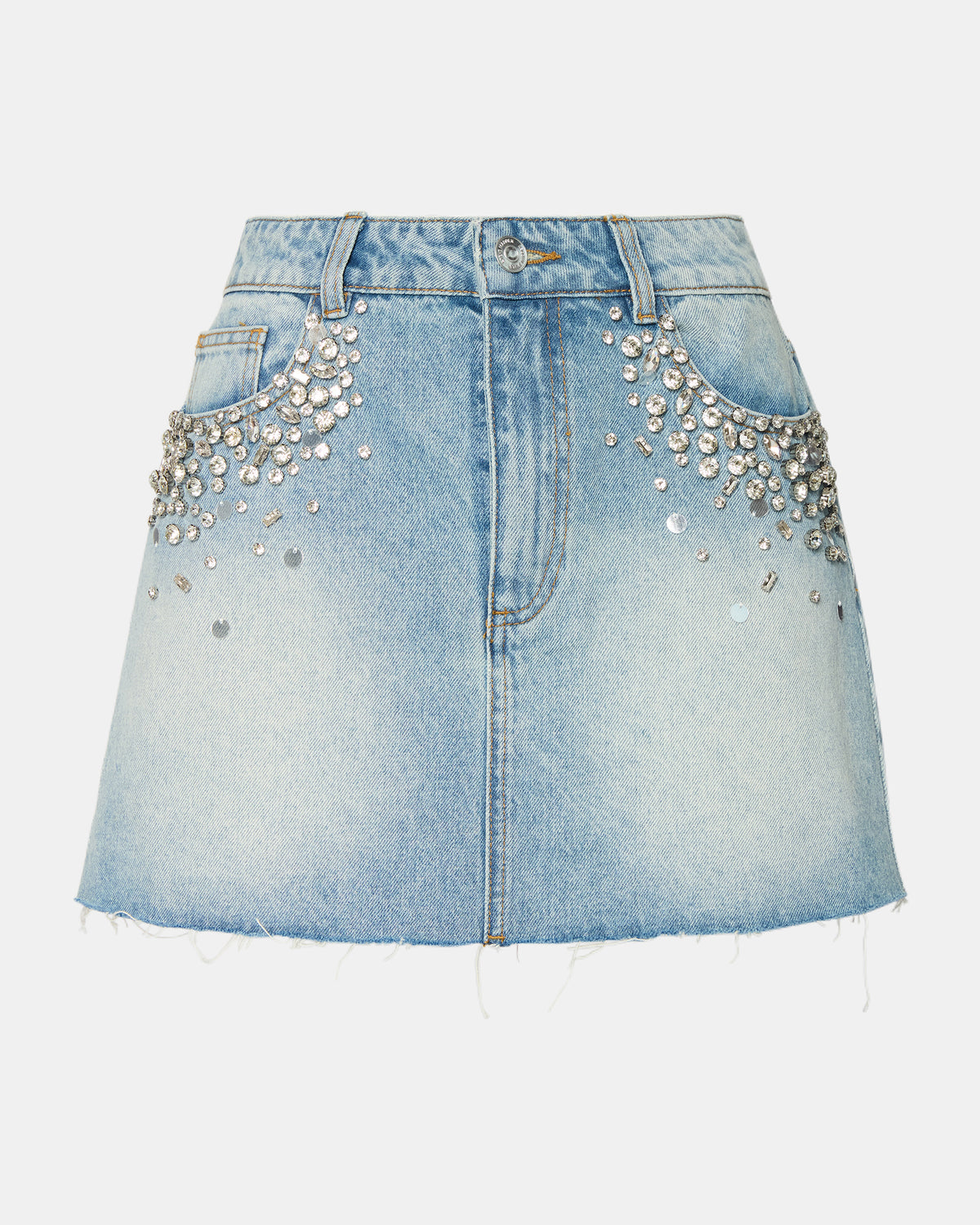 ERAS Denim Rhinestone Embellished Matching Set Mini Women's Skirt | Steve Madden Featured
