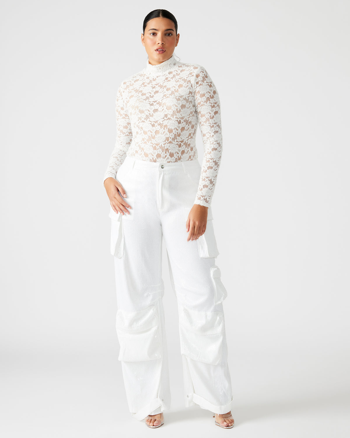 DUO White Sequin Women's Utility Cargo Pants | Steve Madden Recommended