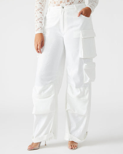 DUO White Sequin Women's Utility Cargo Pants | Steve Madden Recommended