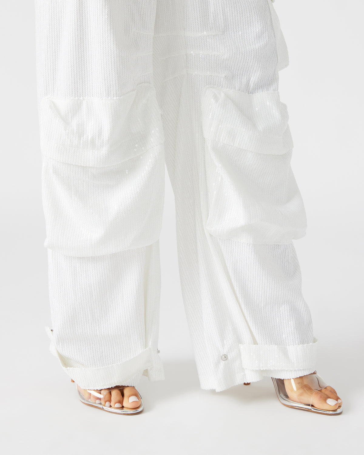 DUO White Sequin Women's Utility Cargo Pants | Steve Madden Recommended
