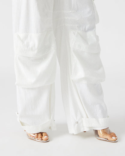 DUO White Sequin Women's Utility Cargo Pants | Steve Madden Recommended