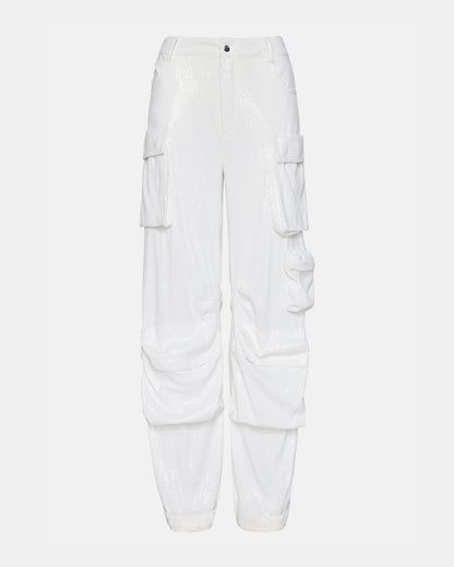 DUO White Sequin Women's Utility Cargo Pants | Steve Madden Recommended