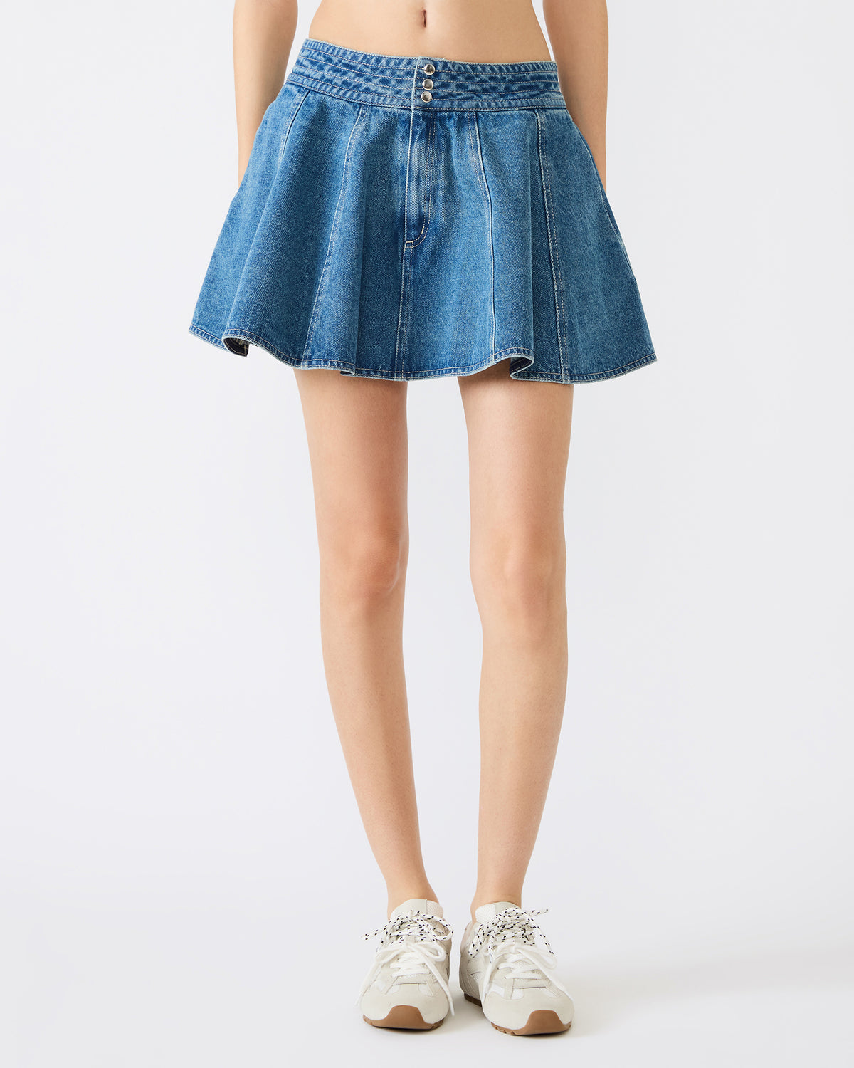 LILLIANY Aruba Blue Pleated Denim Mini Women's Skirt | Steve Madden Signature