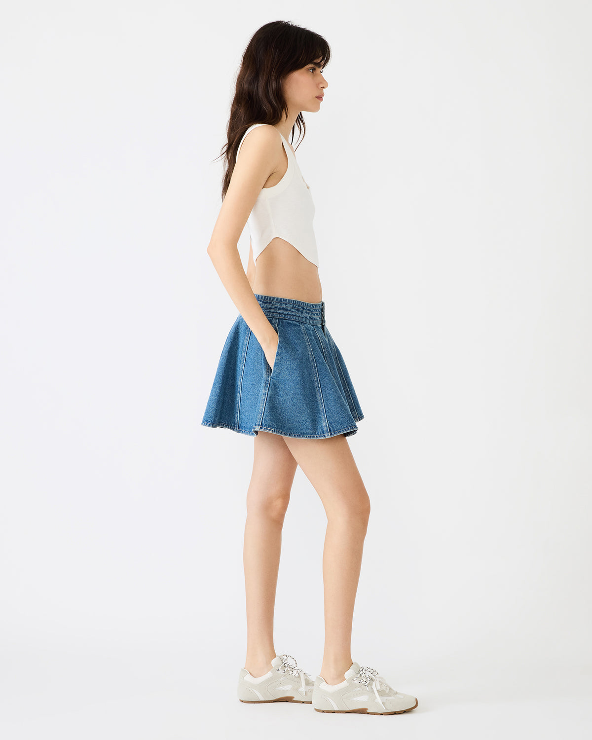 LILLIANY Aruba Blue Pleated Denim Mini Women's Skirt | Steve Madden Signature
