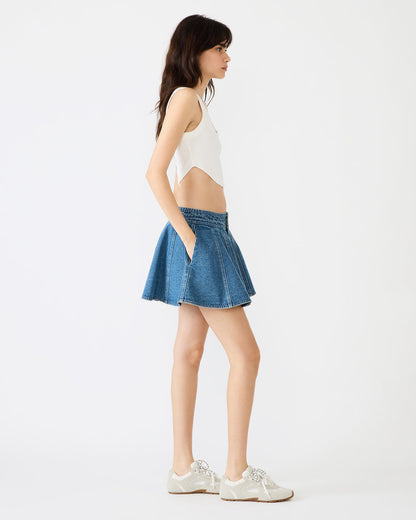 LILLIANY Aruba Blue Pleated Denim Mini Women's Skirt | Steve Madden Signature