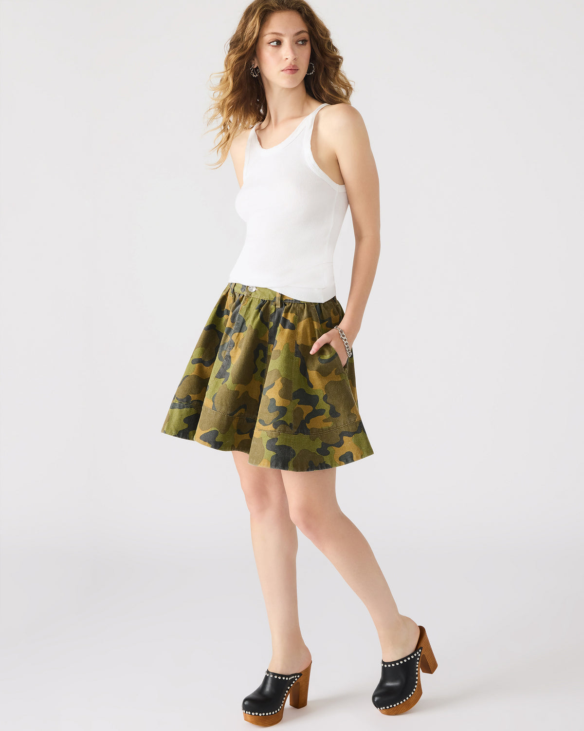 SLOAN Camouflage Mini Denim A-Line Women's Skirt | Steve Madden Signature
